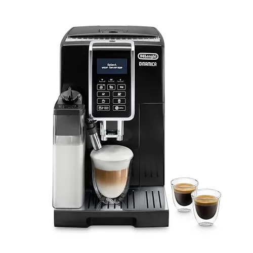 De'Longhi Perfetto Dinamica ECAM350.55.B, Macchina da Caffè Automatica, Chicchi macinati al momento, Caraffa Montalatte Automatica per Cappuccino, 4 Bevande One Touch, Spegnimento Programmabile, Nero