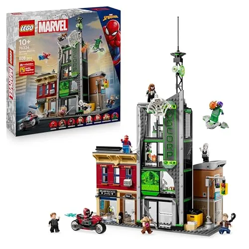 LEGO ǀ Marvel Spider-Man Contro Oscorp - Giocattolo Interattivo con Moto, 8 Minifigure tra cui Miles Morales e Green Goblin - Regalo da Collezione da Supereroi per Bambini e Fan da 10 Anni - 76324