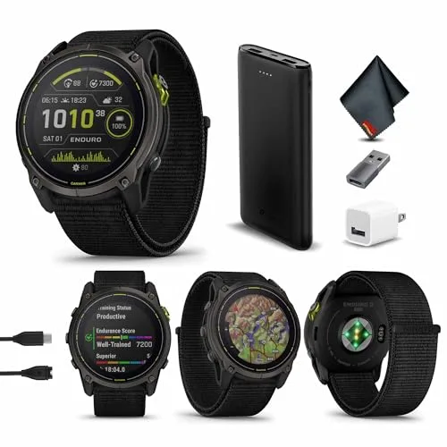 Garmin Enduro 3, Solar, Sapphire, Ultraperformance GPS Smartwatch, durata della batteria 90 giorni, mappatura dettagliata, torcia LED integrata, titanio DLC grigio carbonio con cinturino in nylon