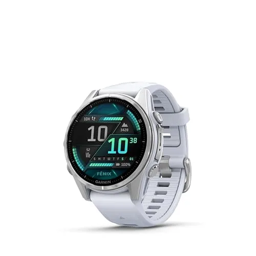 Garmin fēnix 8, 43mm, Display AMOLED 1,3", Touch, Pulsanti induttivi ermetici, Speaker, Microfono, Comandi Vocali, GPS Multi-band, Torcia, Mappe, 90+ App per lo Sport, Autonomia 10 giorni (Whitestone)