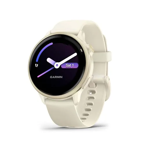 Garmin vívoactive 6, Smartwatch AMOLED 1,2" (2.000 nit), Cassa 42mm, Musica, GarminPay, +80 Sport, GPS, Cardio, Coach, Dinamiche di corsa, App Mobility, Autonomia 11 giorni (Bone & Lunar Gold)