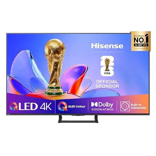 Hisense TV 55" QLED 4K 2025 55A72Q, Smart TV VIDAA U8, Dolby Vision, HDR 10+, Game Mode Plus, Dolby Atmos 2.1 con Subwoofer, Alexa Built-in, VIDAA Voice, Tuner DVB-T2/S2 HEVC 10, lativù 4K, 55''