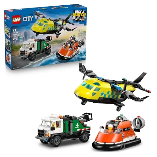 LEGO City 3 in 1 Remix Aereo, Camion di Servizio e Hovercraft Giocattolo - Kit Veicoli Modello Mix & Match con 3 Minifigure - Idea Regalo STEM di Compleanno per Bambini da 7 Anni in su - 60505