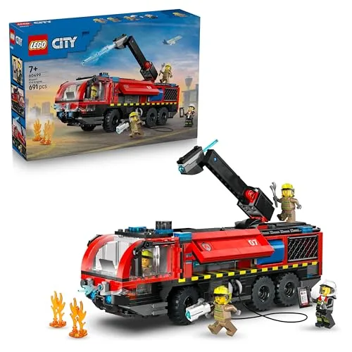 LEGO City Autopompa dell’Aeroporto - Camion Giocattolo dei Pompieri - Veicolo di Emergenza con 4 Minifigure di Vigili del Fuoco - Idea Regalo per Bambini da 7 Anni in su e Fan dell'Ingegneria - 60499