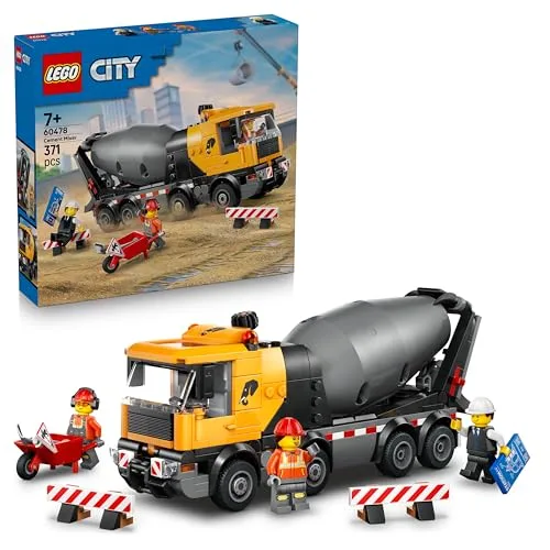 LEGO City Betoniera Giocattolo - Gioco Didattico con Veicolo da Cantiere, 3 Minifigure, Tamburo Rotante e Funzione di Scarico Cemento - Idea Regalo di Compleanno per Bambini da 7 Anni in su - 60478