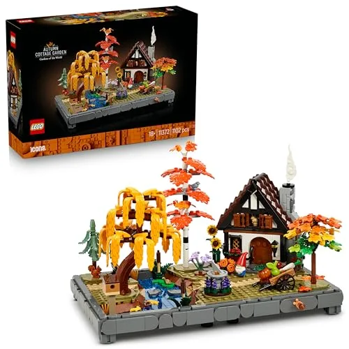 LEGO Icons Giardino Autunnale del Cottage - Costruzione per Adulti - Kit di Modellismo da Esposizione con Casa, 4 Alberi, Animali e Fiori - Decorazione Camera da Letto Fai da Te - Idea Regalo - 11372