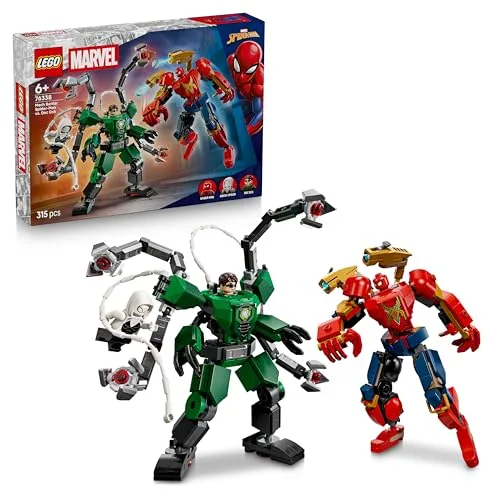LEGO | Marvel Battaglia Mech: Spider-Man vs. Doc Ock - Giocattolo dei Supereroi con 2 Action Figure, 3 Minifigure, Shooter e Corde-Ragnatela - Idea Regalo per Bambini da 6 Anni in su - 76338