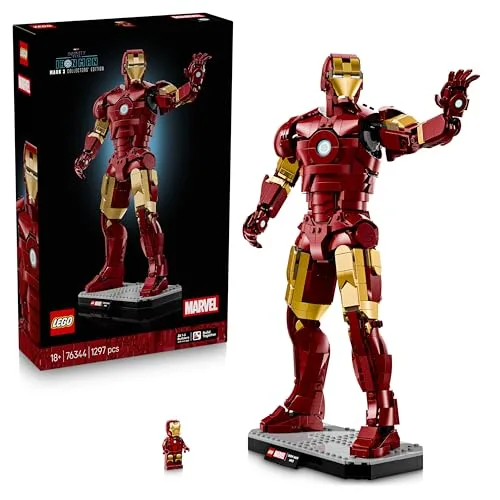 LEGO | Marvel Iron Man Mark 3 Edizione del Collezionista - Kit di Modellismo Action Figure Avengers da Esposizione per Adulti - con Minifigure e Reattore ad Arco - Regalo da Collezione per Fan - 76344