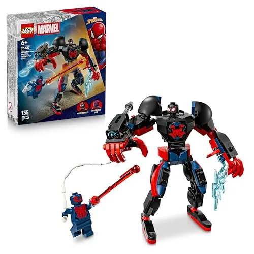LEGO | Marvel Mech di Miles Morales vs. Spider-Man 2099 - Giocattolo dei Supereroi con Action Figure, 2 Minifigure, Raggio Laser e Blaster Spara-Ragnatele - Regalo per Bambini da 6 Anni - 76337