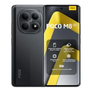 Xiaomi POCO M8 5G, Smartphone 8+256GB, Display AMOLED FIoW 6,77" 120Hz, Snapdragon® 6 Gen 3, Doppia fotocamera AI 50MP, Design curvo 3D da 7,35 mm, Nero, Garanzia 2 anni, Caricatore non incluso