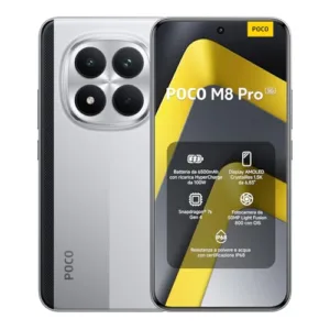Xiaomi POCO M8 Pro 5G, Smartphone 8+256GB, Display AMOLED CrystalRes 6,83" 1.5K, Snapdragon® 7s Gen 4, Fotocamera 50MP Light Fusion 800 con OIS, IP68, Argento, Garanzia 2 anni, Caricatore non incluso
