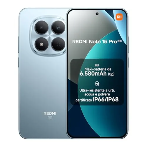 XIAOMI Redmi Note 15 Pro 5G, Smartphone 8+512GB, Batteria massiccia da 6580 mAh, IP66/IP68, Nuova fotocamera 200 MP, Display AMOLED da 6,83", Blu Ghiacciaio, Garanzia 2 anni, Caricatore non incluso