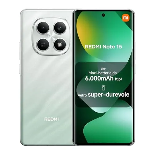 XIAOMI Redmi Note 15, Smartphone 8+256GB, Batteria da 6000 mAh, Resistenza all’acqua, Fotocamera super nitida da 108 MP, Display FHD+ da 6,77", Verde Foresta, Garanzia 2 anni, Caricatore non incluso