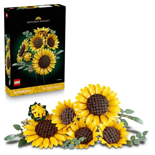 LEGO Botanicals Bouquet di Girasoli - Set di Fiori Artificiali per Adulti - Girasoli Finti e Steli di Eucalipto per Decorare il Soggiorno o la Camera da Letto - Idea Regalo Fai da Te per Donne - 11502