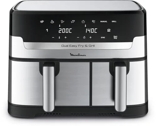 Moulinex Dual Easy Fry & Grill, Capacità 8,3 L, Doppio Cestello, Combinazione Di Friggitrice Ad Aria E Griglia, Pasto Completo Per La Famiglia, Meno