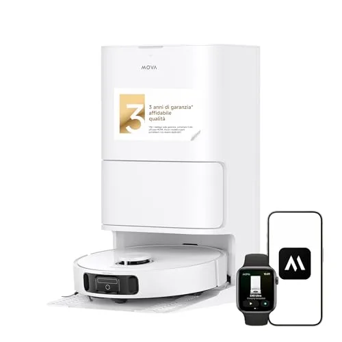Mova E40 Ultra Robot Aspirapolvere e Lavapavimenti, Potenza 19000Pa, Tecnologia Mocio MaxiReach, Spazzola Laterale Antigroviglio, Stazione All-in-One, 75 Giorni di Pulizia Automatica,Bianco