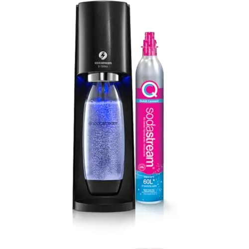 SodaStream E-Terra, Gasatore d'acqua Frizzante Elettrico,1 Bottiglia Pet, Incluso Cilindro Contente Co2, 1 Litro e 1 Alimentatore