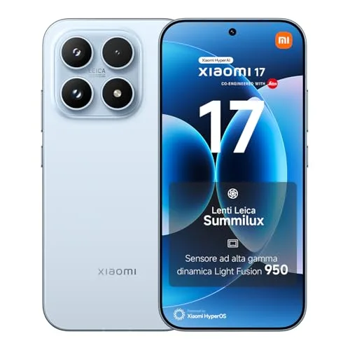 XIAOMI 17, Smartphone 12+512 GB, Lenti Leica Summilux, Sensore Light Fusion 950, Batteria 6330 mAh, HyperAI, Ice Blue, Garanzia 2 anni+1 anno extra, Caricatore non incluso