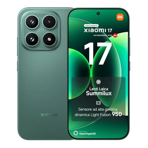 XIAOMI 17, Smartphone 12+512 GB, Lenti Leica Summilux, Sensore Light Fusion 950, Batteria 6330 mAh, HyperAI, Venture Green, Garanzia 2 anni+1 anno extra, Caricatore non incluso