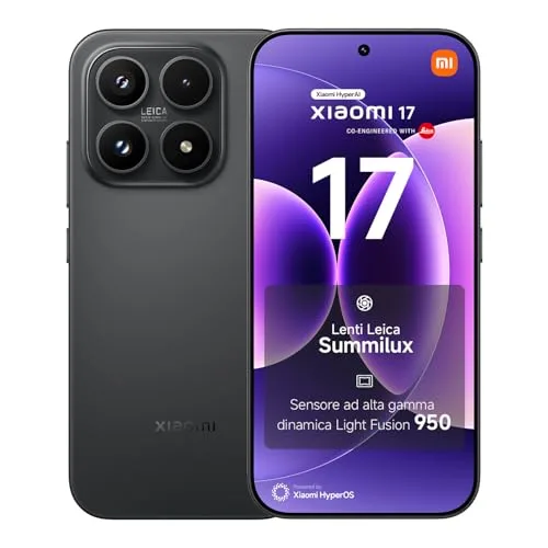 XIAOMI 17, Smartphone 12+512 GB, Lenti Leica Summilux, Sensore Light Fusion 950, Batteria 6330 mAh, HyperAI, Black, Garanzia 2 anni+1 anno extra, Caricatore non incluso