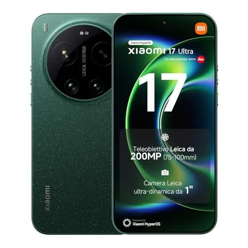 XIAOMI 17 Ultra, Smartphone 16+512 GB, Teleobiettivo Leica 200 MP 75–100 mm, Tecnologia LOFIC HDR, HyperAI, Lenti Leica APO, Starlit Green, Garanzia 2 anni+1 anno extra, Caricatore non incluso