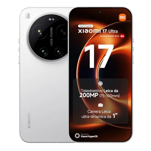 XIAOMI 17 Ultra, Smartphone 16+512 GB, Teleobiettivo Leica 200 MP 75–100 mm, Tecnologia LOFIC HDR, HyperAI, Lenti Leica APO, White, Garanzia 2 anni+1 anno extra, Caricatore non incluso