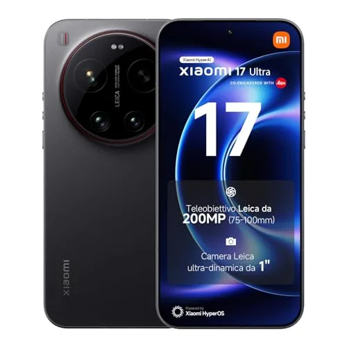 XIAOMI 17 Ultra, Smartphone 16+512 GB, Teleobiettivo Leica 200 MP 75–100 mm, Tecnologia LOFIC HDR, HyperAI, Lenti Leica APO, Black, Garanzia 2 anni+1 anno extra, Caricatore non incluso