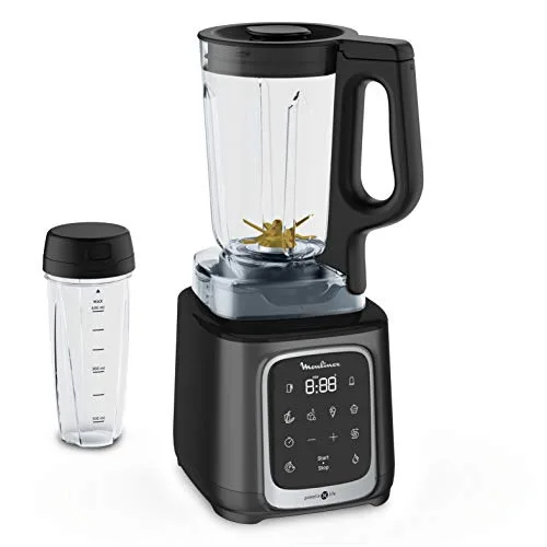 Moulinex InfinyMix LM91HD Frullatore a tazza da 1600 W, frullatore smoothie 5 programmi + manuale, 1,75 litri + bottiglia portatile Tritan 600 ml, libro 50 ricette, smoothie, gelati, tritare ghiaccio,