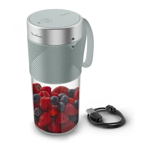 Moulinex Lightmix, Blender portatile, senza fili, 300 ml, potente, ricaricabile, eucalipto LM1C0410