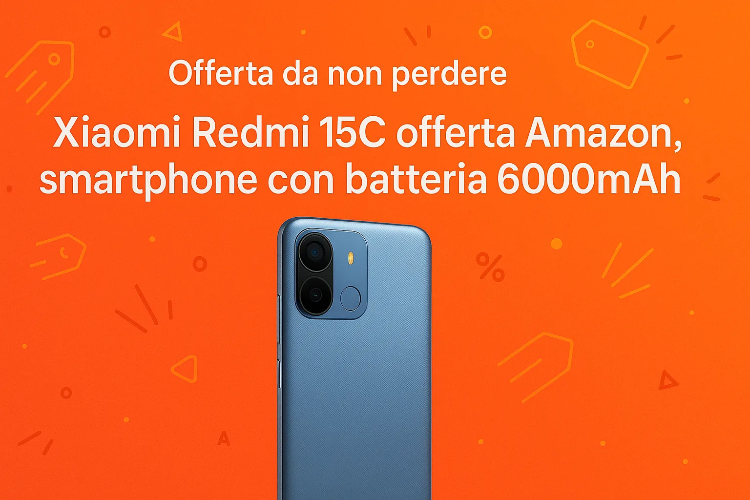 Immagine editoriale che rappresenta: Xiaomi Redmi 15C offerta Amazon, smartphone con batteria 6000mAh