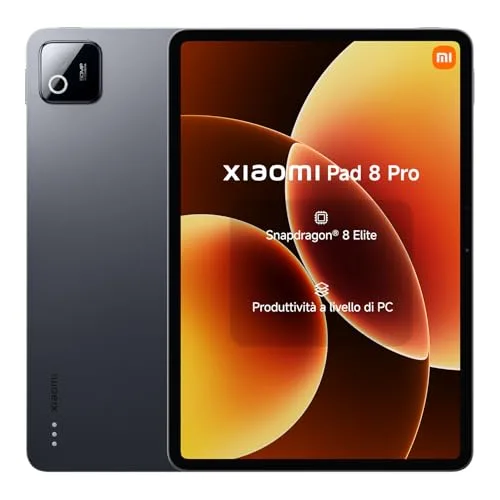 XIAOMI Pad 8 Pro, Tablet 11,2'', 8+256 GB, Snapdragon® 8 Elite, Batteria 9200 mAh, Display cristallino 144 Hz, HyperAI, Grigio, Garanzia 2 anni del produttore+1 anno extra, Caricatore non incluso