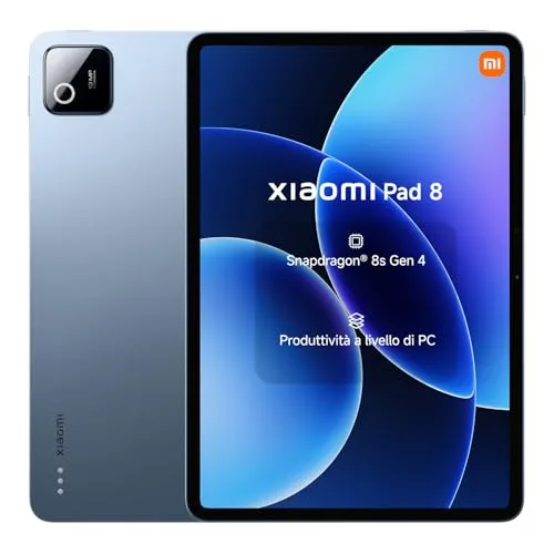 XIAOMI Pad 8, Tablet 11,2'', 8+256 GB, Snapdragon® 8s Gen 4, Batteria 9200 mAh, Display cristallino 3.2K 144 Hz, HyperAI, Blu, Garanzia 2 anni del produttore+1 anno extra, Caricatore non incluso