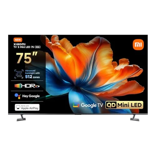 XIAOMI TV S Mini LED 75 pollici (190 cm), QLED Mini LED Televisore, 4K UHD, Smart TV con Google TV, HDR10+, Tuner DVB-C/S/S2/T/T2, 60Hz con 120Hz Game Boost Mode, MEMC, Dolby Audio, Airplay 2