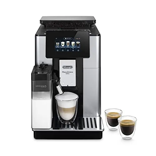 De’Longhi PrimaDonna Soul – Perfetto Macchina da Caffè Automatica, LatteCrema Montalatte Automatico, 18 Bevande in un Solo Tocco, Display Full-Touch, Argento e Nero (ECAM612.55.SB)