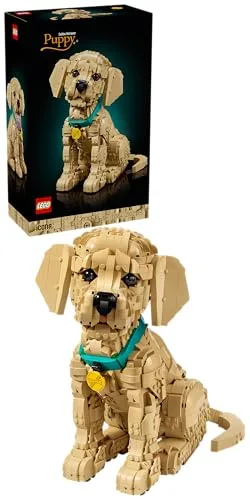 LEGO Icons Cucciolo di Golden Retriever - Kit Modellismo per Adulti - Modello 3D di Animale da Esposizione con Collare e Medaglietta per Cane - Decorazione Fai da Te - Idea Regalo Artigianale - 11384