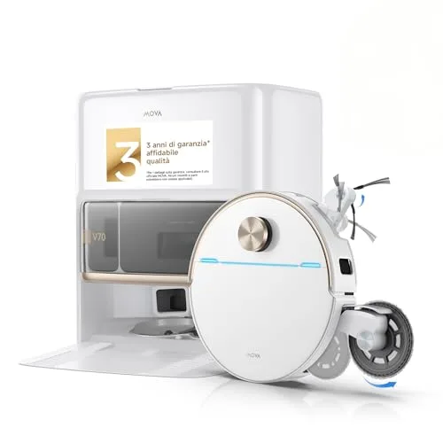 MOVA V70 Ultra Complete Robot aspirapolvere, estensione MaxiReachX, aspirazione 40.000 Pa, pressione 15 N e pulizia 300 giri/min, superamento ostacoli fino a 9 cm, serbatoio per la polvere EcoCyclone.