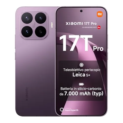 XIAOMI 17T Pro, Smartphone 12+256GB, Display Eye-Care 6,83" 144Hz, Batteria Silicio-carbonio da 7000mAh (typ), Teleobiettivo Leica 5x, 100W HyperCharge, Deep Violet, Garanzia 2 anni+1 anno extra