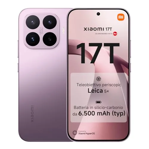 XIAOMI 17T, Smartphone 12+512GB, Display Eye-Care da 6,59" 120Hz, Batteria da 6500mAh (typ), Teleobiettivo Leica 5x, 67W HyperCharge, MediaTek Dimensity 9500, Violet, Garanzia 2 anni+1 anno extra
