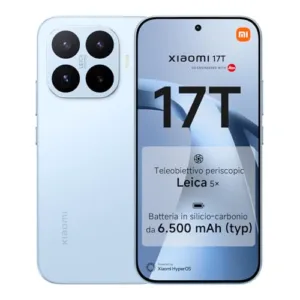 XIAOMI 17T, Smartphone 12+512GB, Display Eye-Care da 6,59" 120Hz, Batteria da 6500mAh (typ), Teleobiettivo Leica 5x, 67W HyperCharge, MediaTek Dimensity 9500, Blue, Garanzia 2 anni+1 anno extra