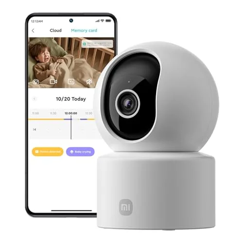 Xiaomi C302 2K 3MP, telecamera di sicurezza interni, telecamera animali, baby monitor, 360°, schermatura privacy, rilevamento AI, audio bidirezionale, compatibile con Alexa e Google