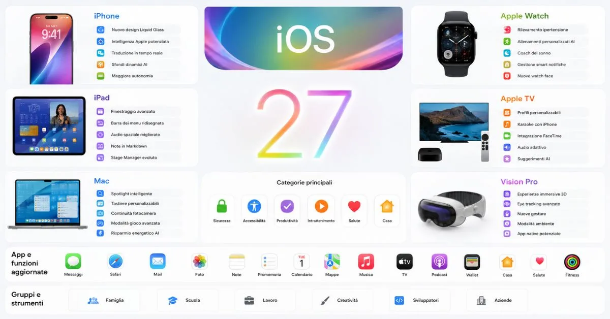 Tutte le novità di iOS 27 e i nuovi software Apple per dispositivi e app