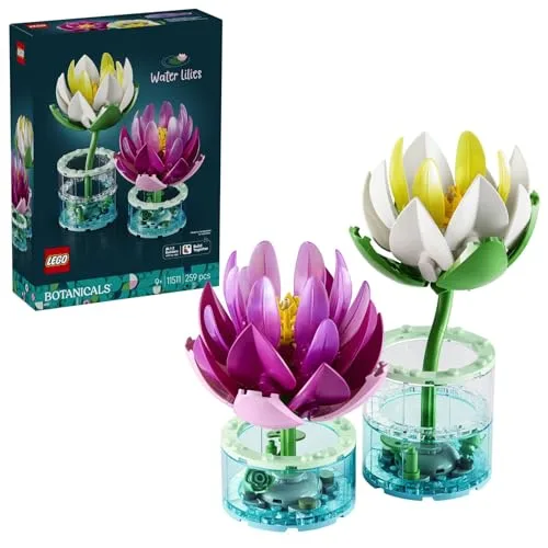 LEGO Botanicals Ninfee - Set di Piante Artificiali con Fiori Finti in 2 Vasi Trasparenti - Decorazione per Camera da Letto Fai da Te - Regalo per Bambine e Bambini da 9 Anni in su e per Adulti - 11511