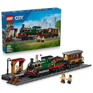LEGO City Treno a Vapore Vintage Giocattolo - Kit di Modellismo STEM con Stazione, Binari, Cabina di Comando, Segnale di Stop e 5 Minifigure - Regalo di Compleanno per Bambini da 7 Anni in su - 60511