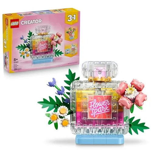LEGO Creator 3 in 1 Boccetta di Profumo con Decorazione Floreale - Giocattolo Trasformabile in Vaso da Fiori o in Frullato - Decorazioni Cameretta - Regalo per Bambine e Bambini da 8 Anni in su 31383