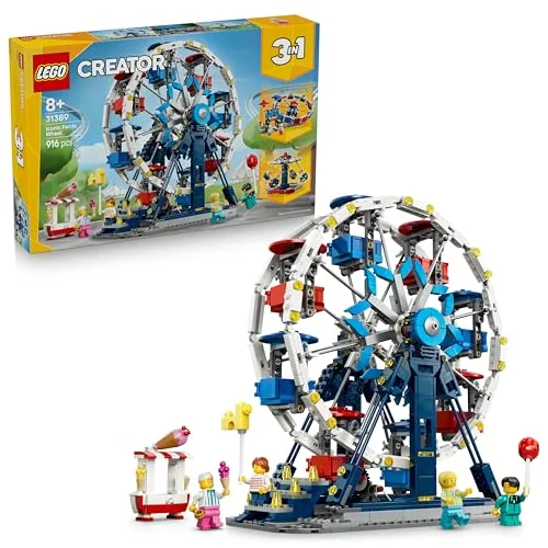 LEGO Creator 3 in 1 Iconica Ruota Panoramica - Parco Giochi Trasformabile in Attrazione a Forma di UFO o in Giostra - Decorazione Cameretta - Regalo per Bambini e Bambine da 8 Anni in su - 31389