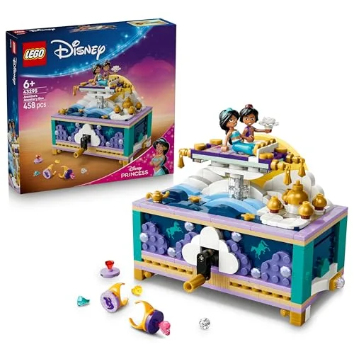 LEGO | Disney Princess Box Gioielli di Jasmine - Giocattolo di Aladdin con 2 Mini Bamboline, 2 Anelli e Lampada del Genio - Decorazione Cameretta - Regalo per Bambine e Fan da 6 Anni in su - 43295