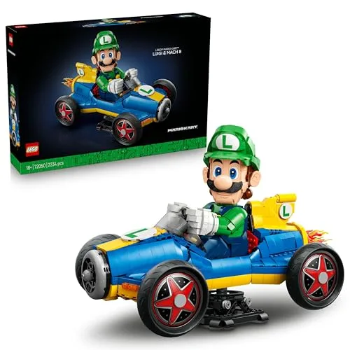 LEGO Mario Kart: Luigi e Mach 8 - Kit per Adulti con Personaggio Nintendo e Modello di Auto - Gadget da Collezione per Gamer - Idea Regalo per i Fan dei Videogiochi - 72050