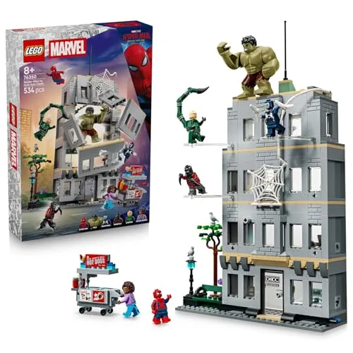 LEGO | Marvel Scontro Epico: Spider-Man vs. Hulk - Giocattolo Interattivo da Supereroi con Ufficio a 4 Piani, Action Figure e 5 Minifigure tra cui Scorpione - Regalo per Bambini da 8 Anni in su 76350