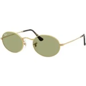 Ray - Ban Unisex Ray - Ban RB3547 OVAL 001/4E Occhiali da sole Metallo Oro Verde Rotonda Normale