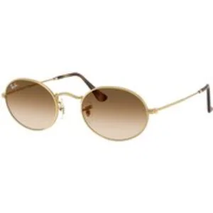 Ray - Ban Unisex Ray - Ban RB3547 OVAL 001/51 Occhiali da sole Metallo Oro Marrone Rotonda Normale Sfumato